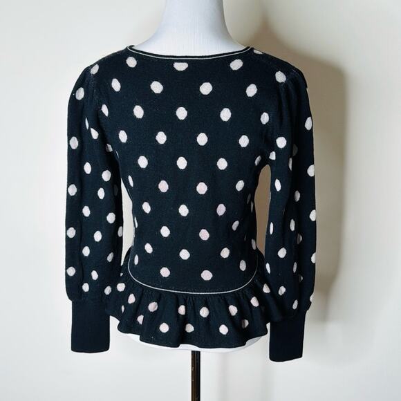 Rebecca Taylor Wool Black and White Polka Dot Peplum Sweater - Picture 8 of 11